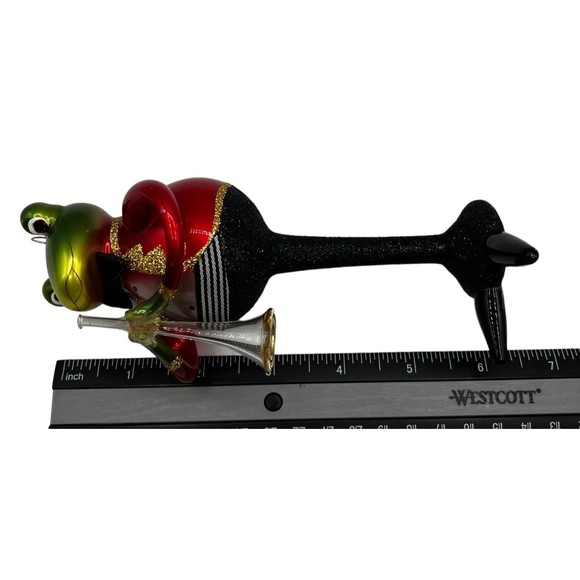 Scottish Christmas Frog in Tuxedo with Trumpet Glass Christmas Ornament Decor 6" - Picture 14 of 15
